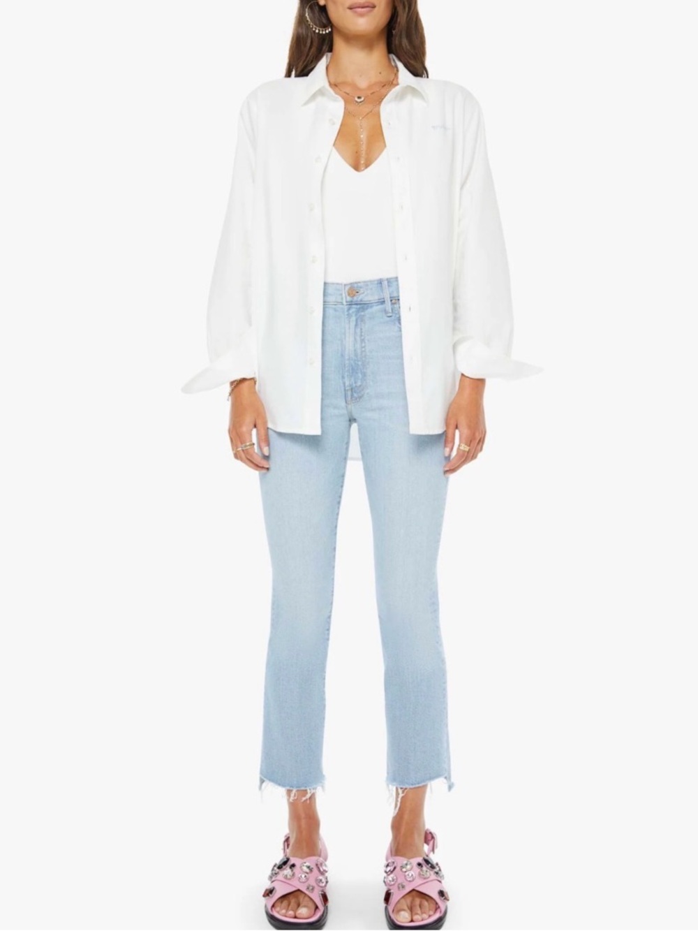 MOTHER Light Blue Cropped Step Hem Jeans